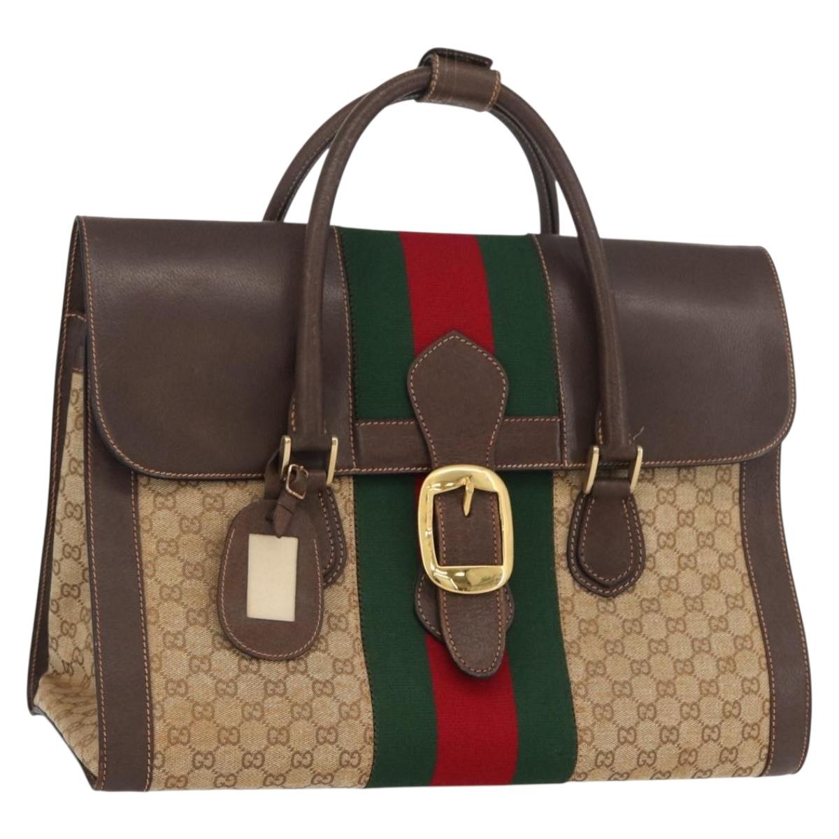 GUCCI GG Canvas Web Sherry Line Boston Bag Beige Gold Auth SW2185A