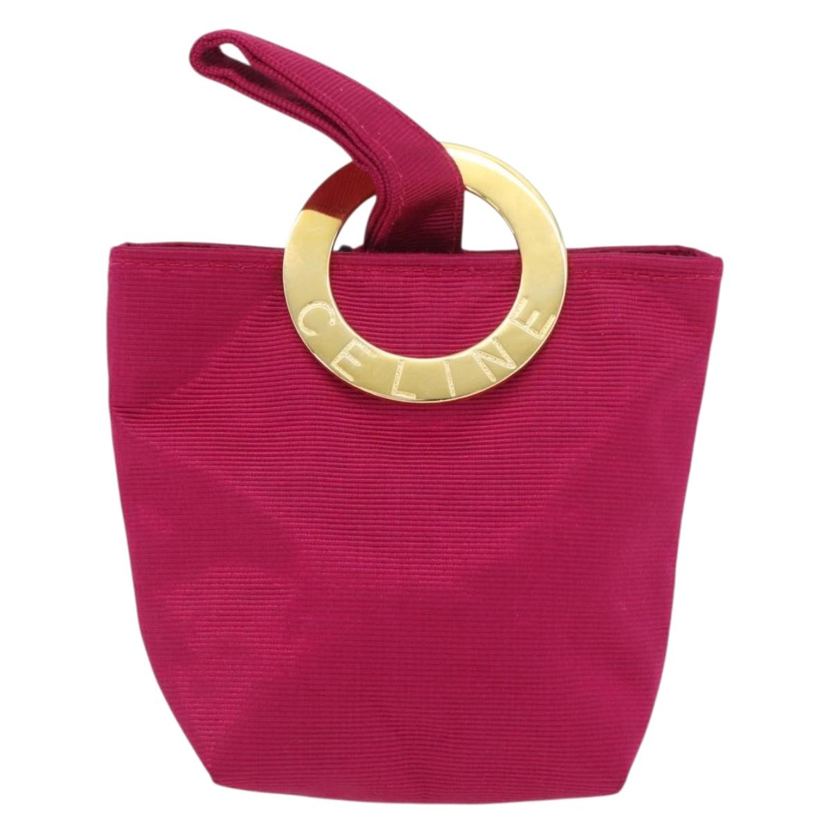CELINE Circle Pouch Nylon Pink Gold Auth SW2195A