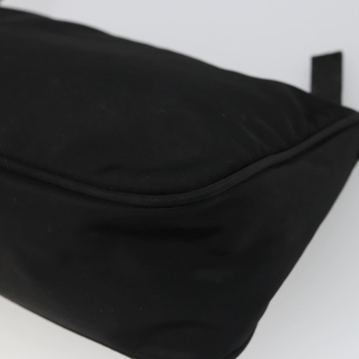 PRADA Hand Pouch Nylon Black Silver Auth SW2198