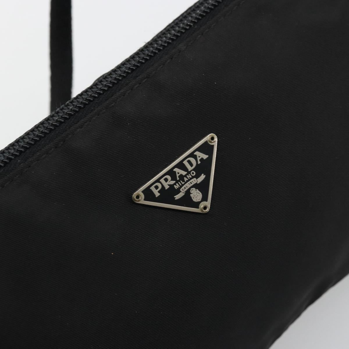 PRADA Hand Pouch Nylon Black Silver Auth SW2198