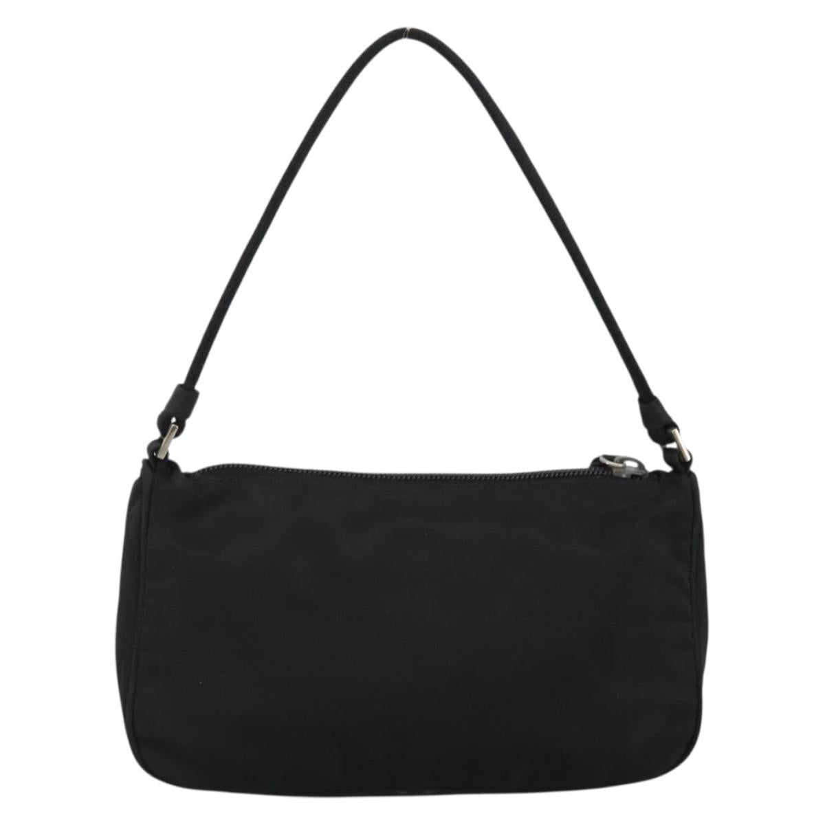 PRADA Hand Pouch Nylon Black Silver Auth SW2198