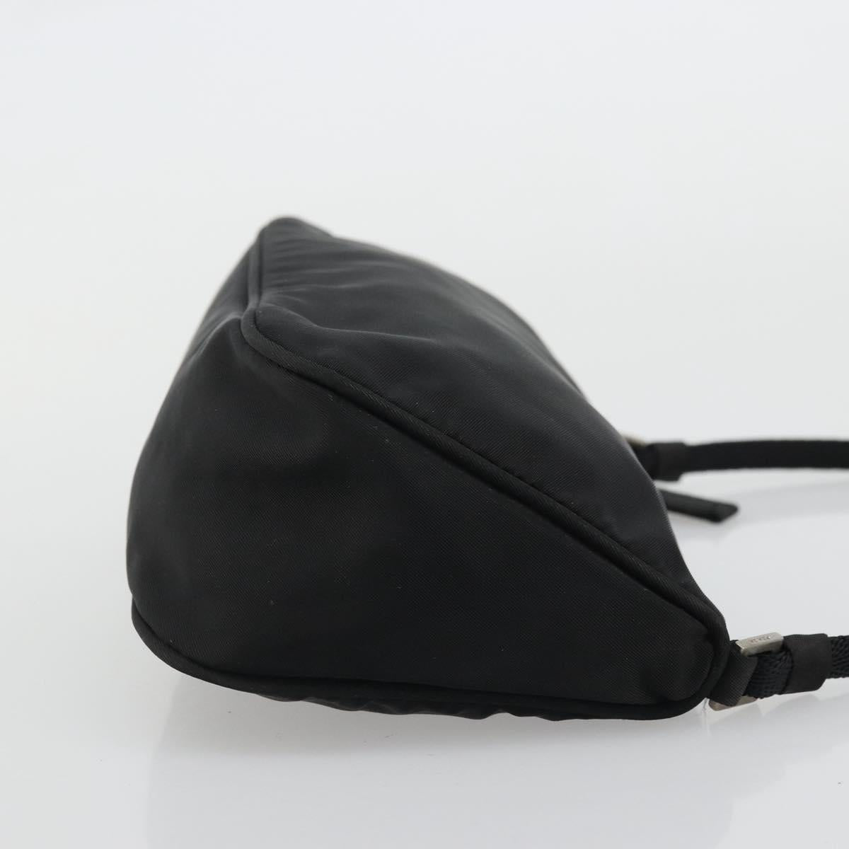 PRADA Hand Pouch Nylon Black Silver Auth SW2198