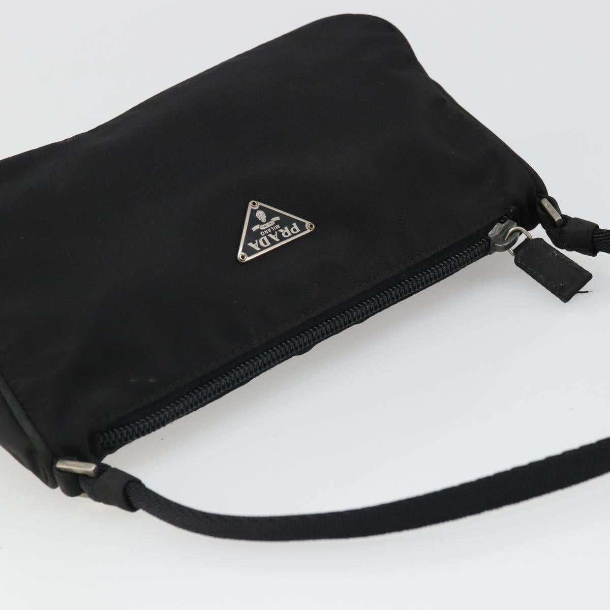 PRADA Hand Pouch Nylon Black Silver Auth SW2198
