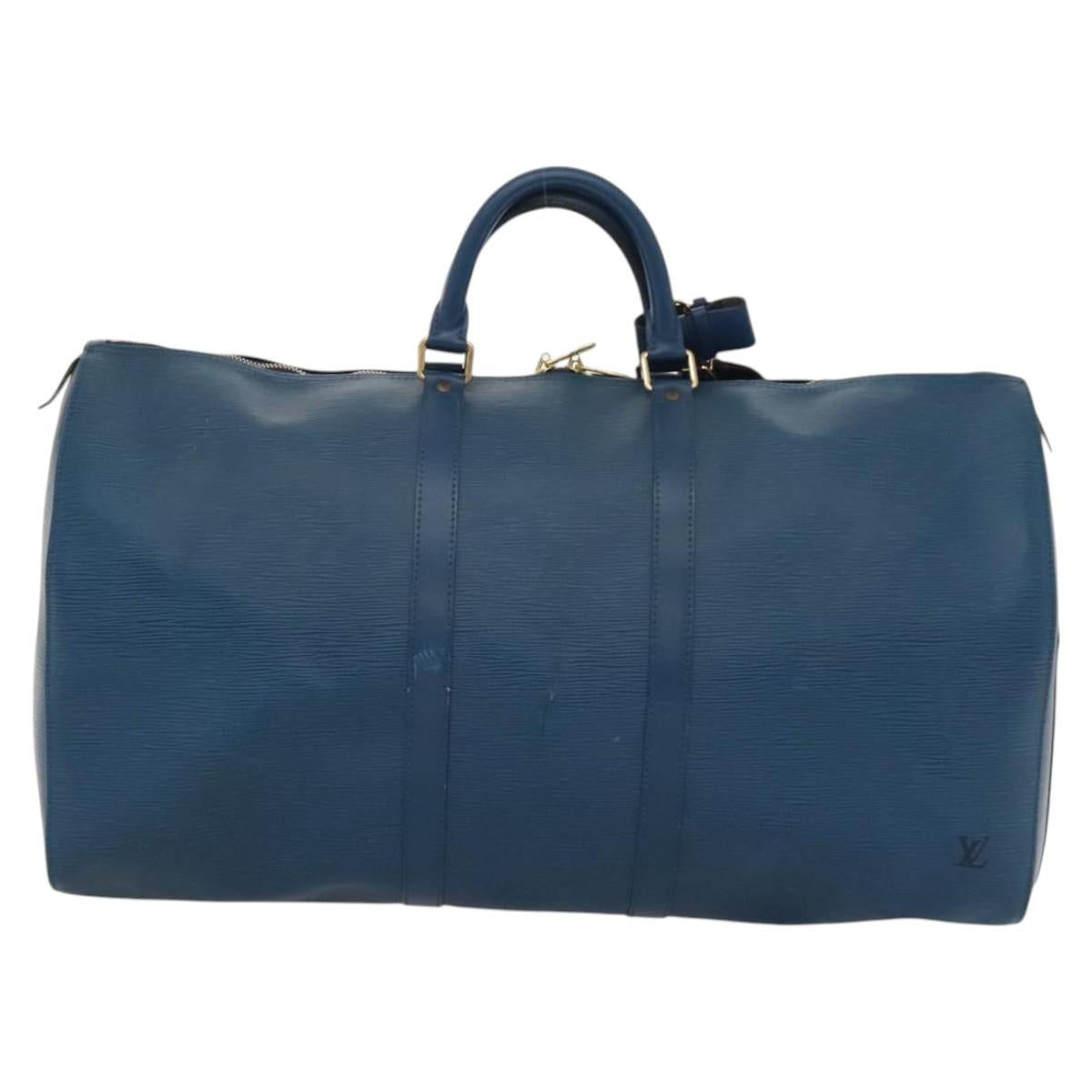 LOUIS VUITTON Epi Keepall 55 Boston Bag Toledo Blue M42955 LV Auth sw220