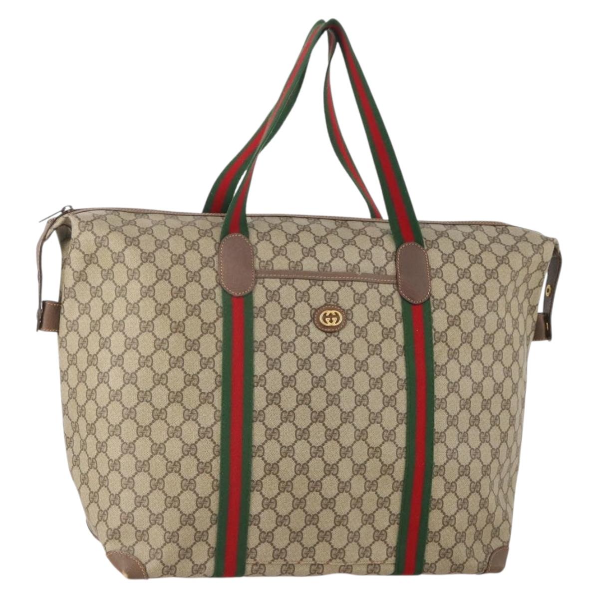 GUCCI GG Supreme Web Sherry Line Bag PVC Beige Red 012 39 6211 9411 Auth SW2202A