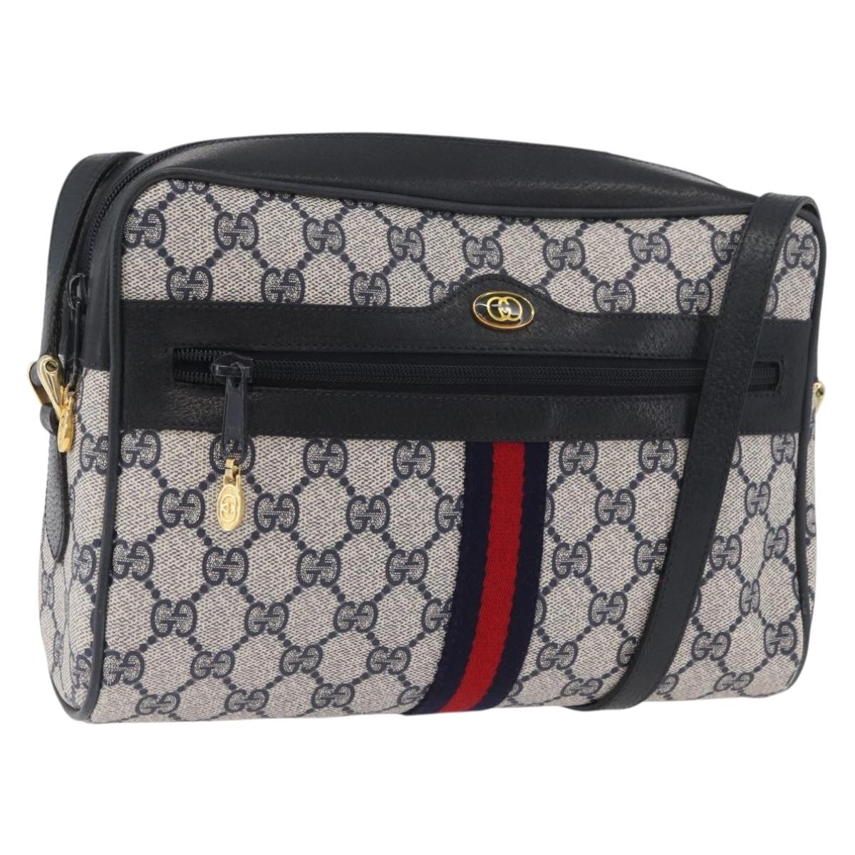 GUCCI GG Supreme Sherry Line Bag PVC Navy Gold Red 68 02 005 Auth SW2204