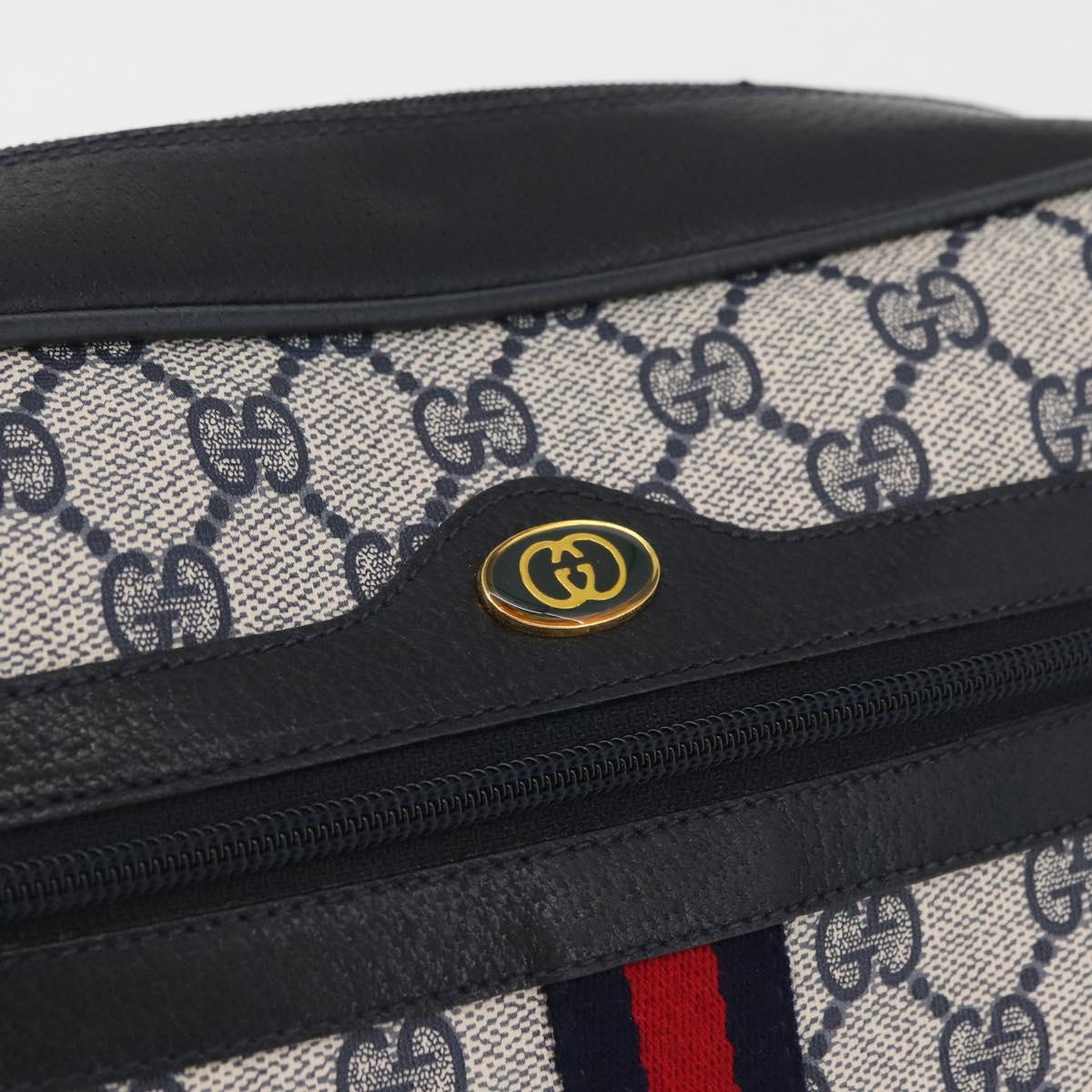 GUCCI GG Supreme Sherry Line Bag PVC Navy Gold Red 68 02 005 Auth SW2204