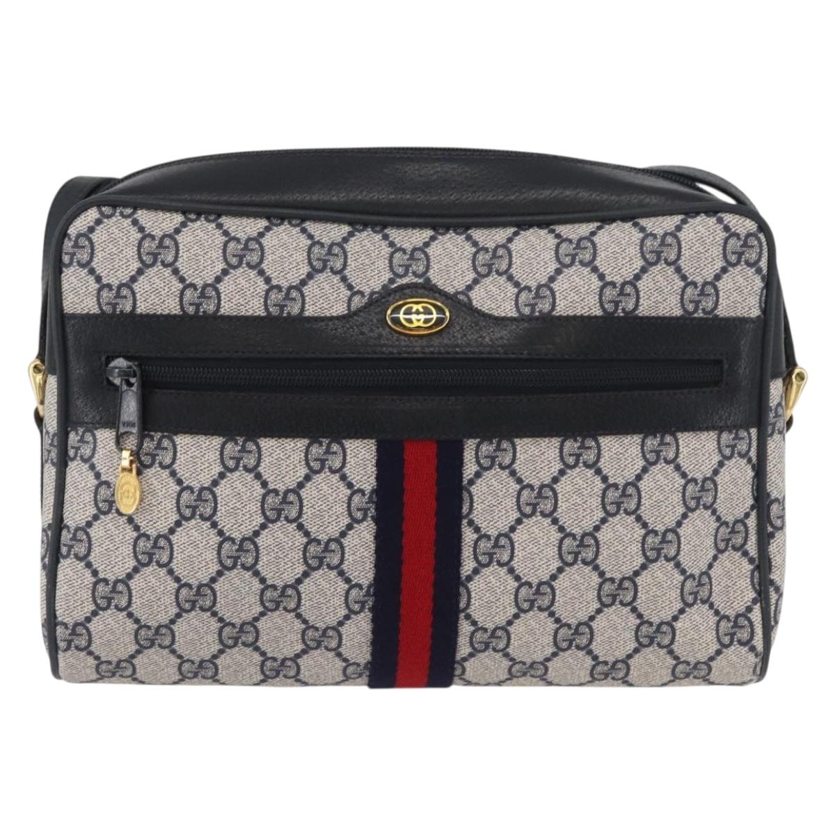 GUCCI GG Supreme Sherry Line Bag PVC Navy Gold Red 68 02 005 Auth SW2204