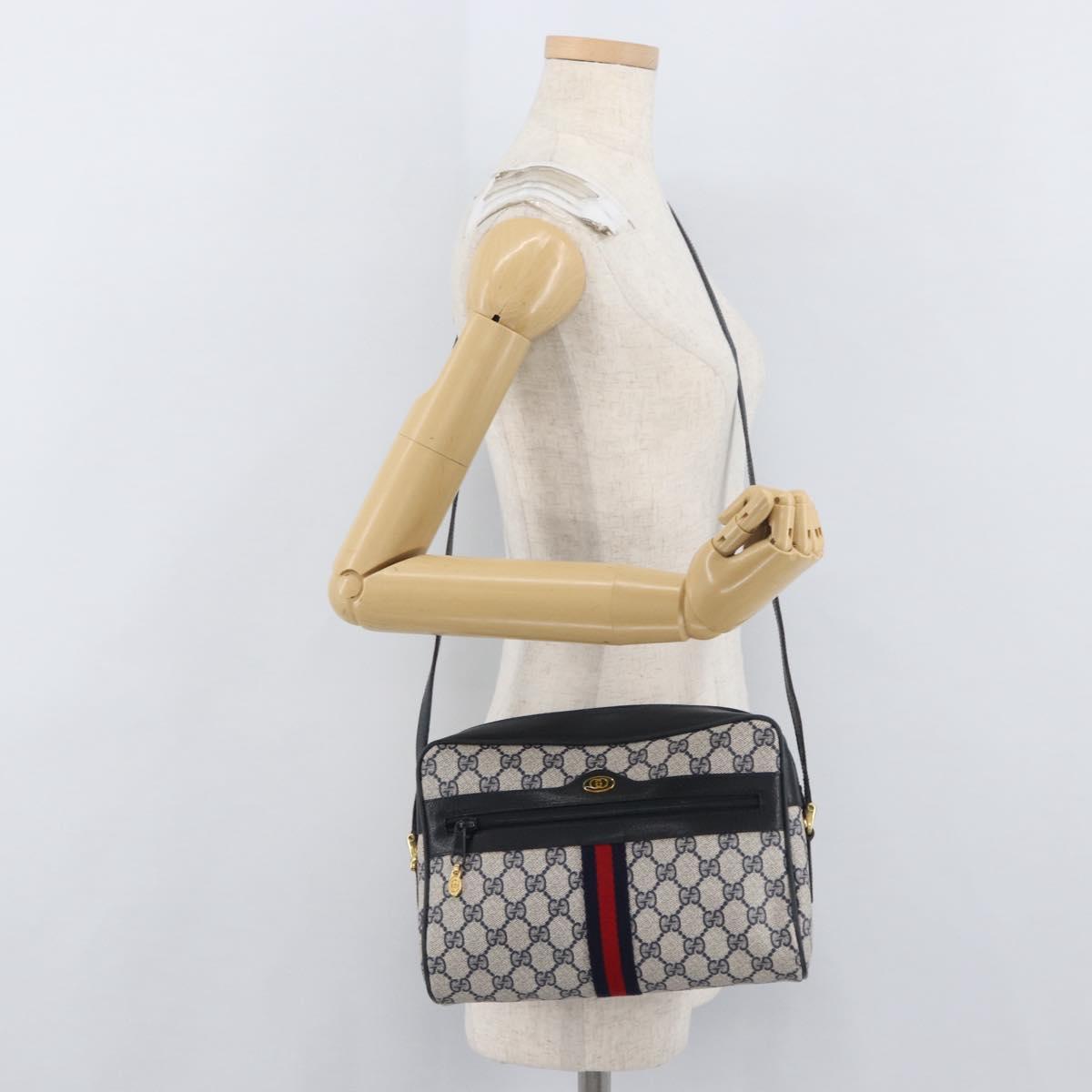 GUCCI GG Supreme Sherry Line Bag PVC Navy Gold Red 68 02 005 Auth SW2204