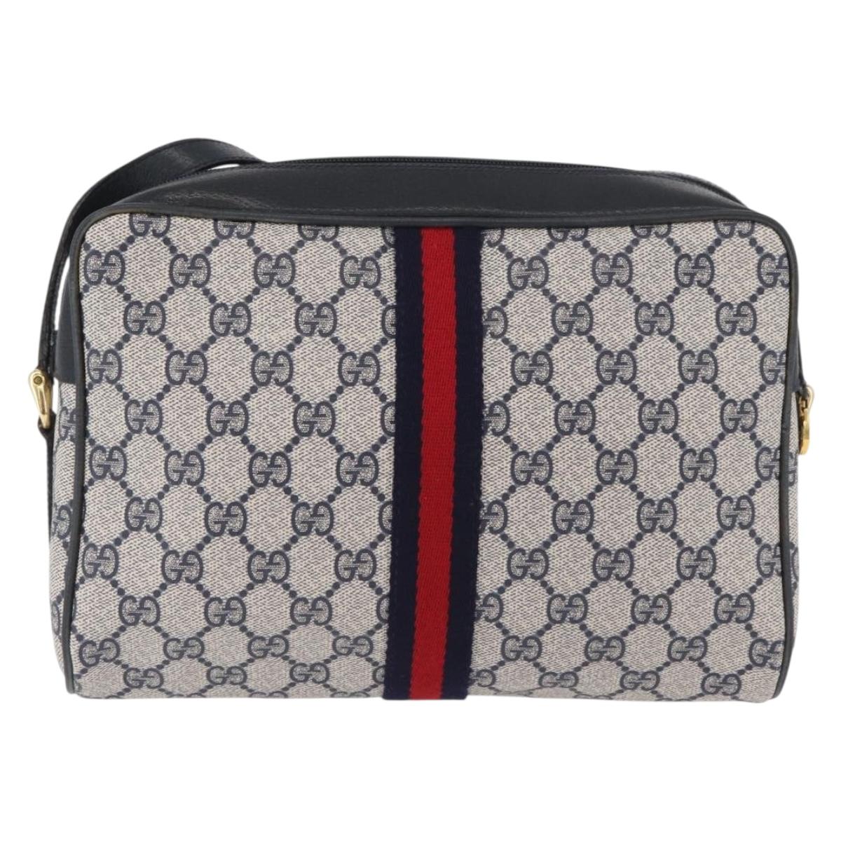 GUCCI GG Supreme Sherry Line Bag PVC Navy Gold Red 68 02 005 Auth SW2204