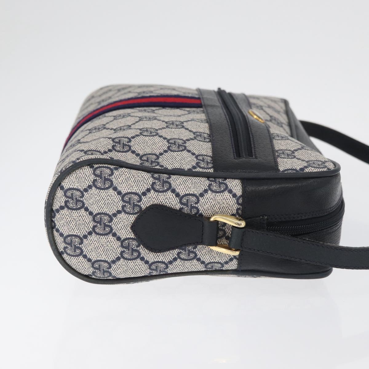 GUCCI GG Supreme Sherry Line Bag PVC Navy Gold Red 68 02 005 Auth SW2204