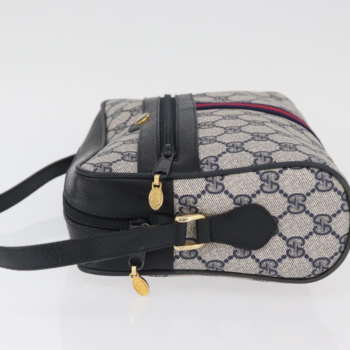 GUCCI GG Supreme Sherry Line Bag PVC Navy Gold Red 68 02 005 Auth SW2204