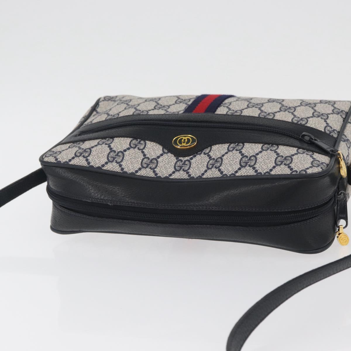 GUCCI GG Supreme Sherry Line Bag PVC Navy Gold Red 68 02 005 Auth SW2204