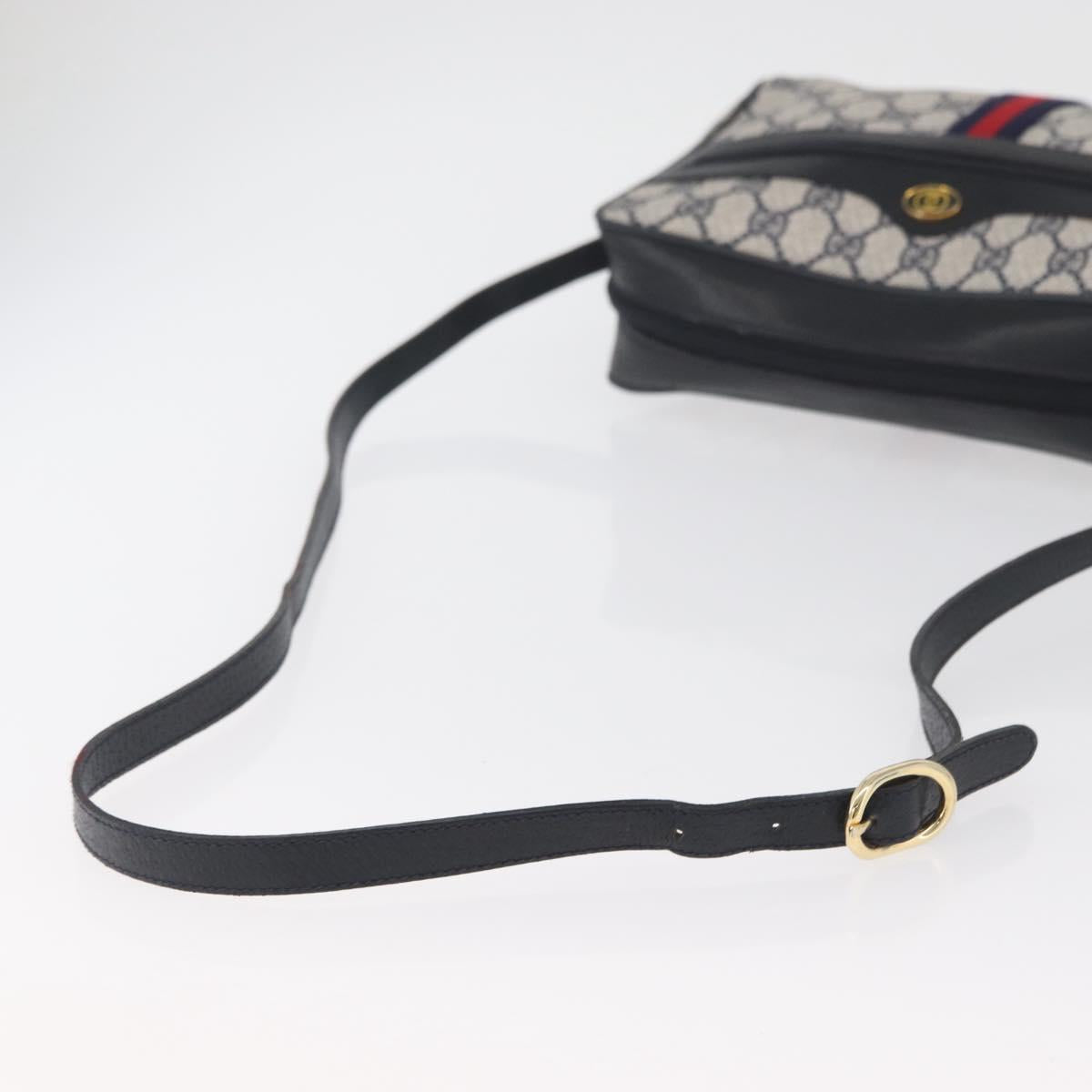 GUCCI GG Supreme Sherry Line Bag PVC Navy Gold Red 68 02 005 Auth SW2204