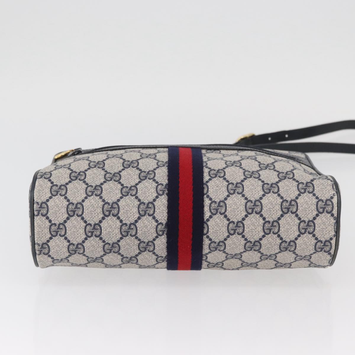 GUCCI GG Supreme Sherry Line Bag PVC Navy Gold Red 68 02 005 Auth SW2204