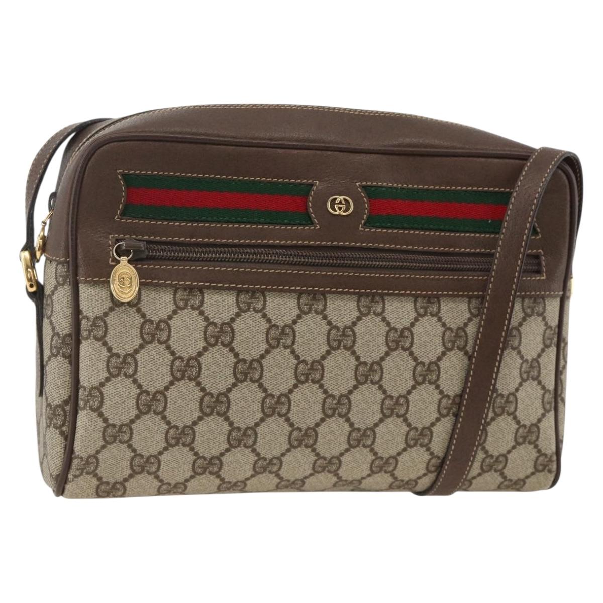 GUCCI GG Supreme Web Sherry Line Shoulder Bag PVC Beige Gold Red Auth SW2209