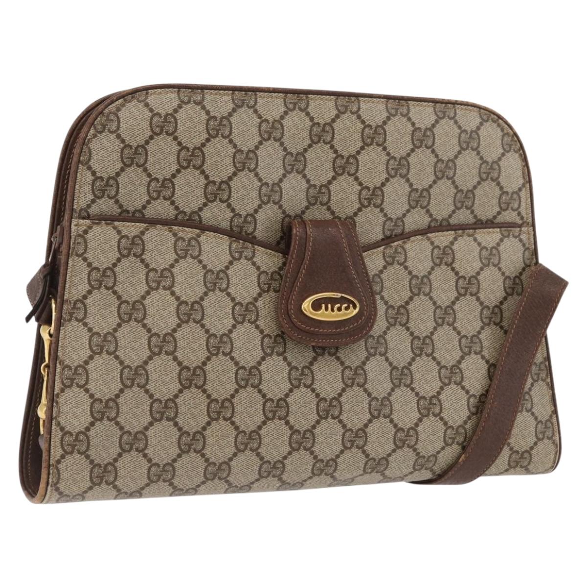 GUCCI GG Supreme Shoulder Bag PVC Beige Gold Auth SW2211