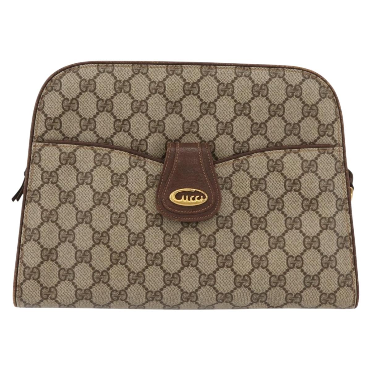 GUCCI GG Supreme Shoulder Bag PVC Beige Gold Auth SW2211