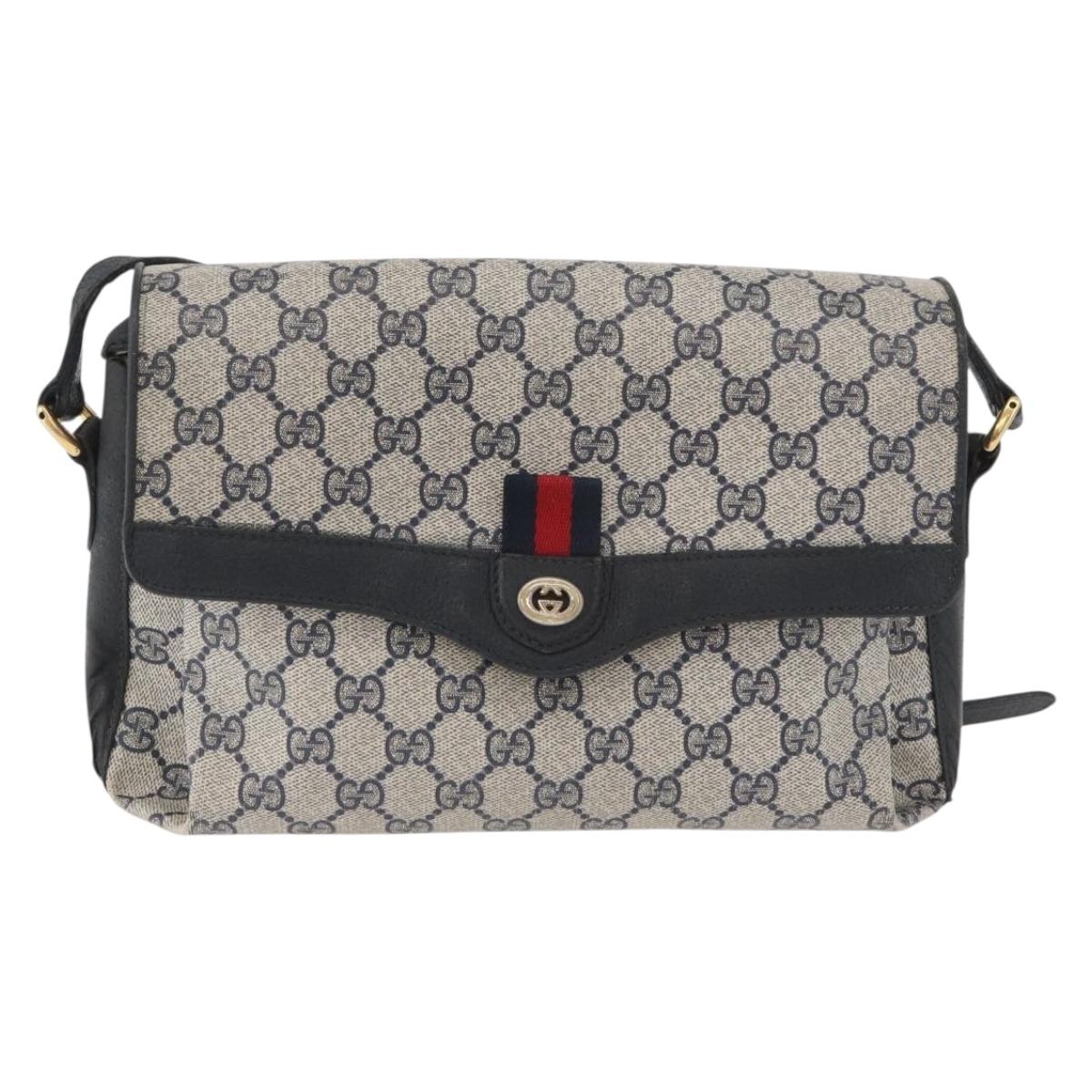 GUCCI GG Supreme Sherry Line Bag PVC Navy Gold Red 904 02 084 Auth SW2212