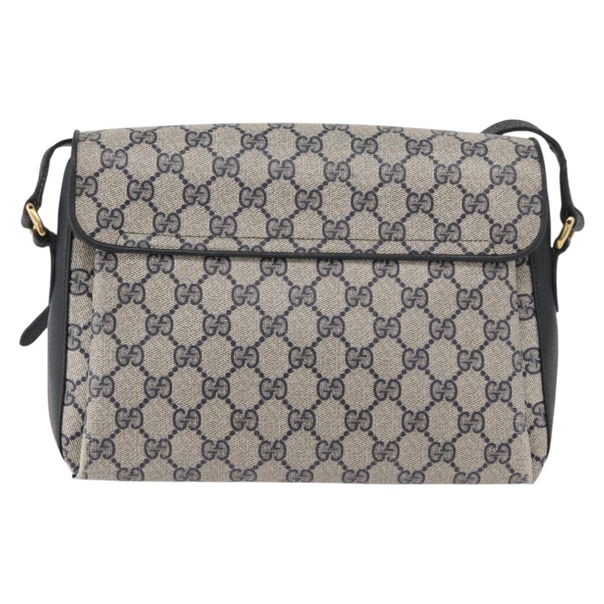 GUCCI GG Supreme Sherry Line Bag PVC Navy Gold Red 904 02 084 Auth SW2212