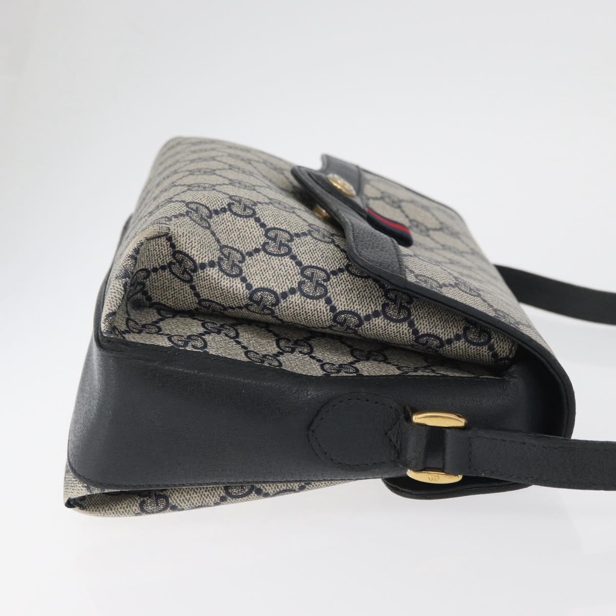 GUCCI GG Supreme Sherry Line Bag PVC Navy Gold Red 904 02 084 Auth SW2212