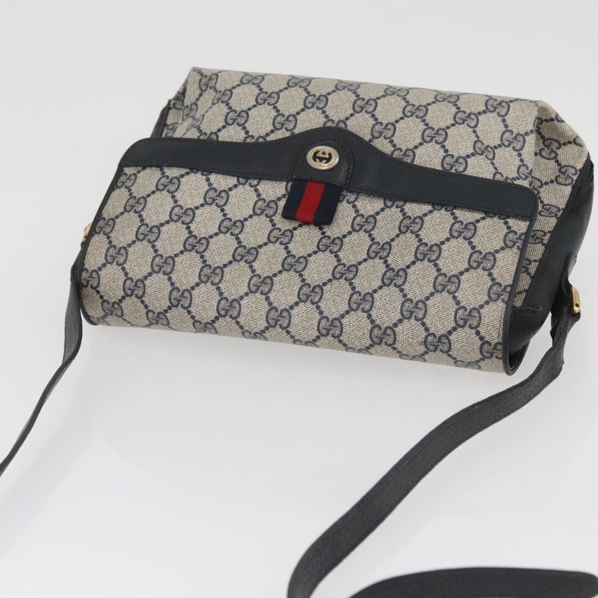 GUCCI GG Supreme Sherry Line Bag PVC Navy Gold Red 904 02 084 Auth SW2212