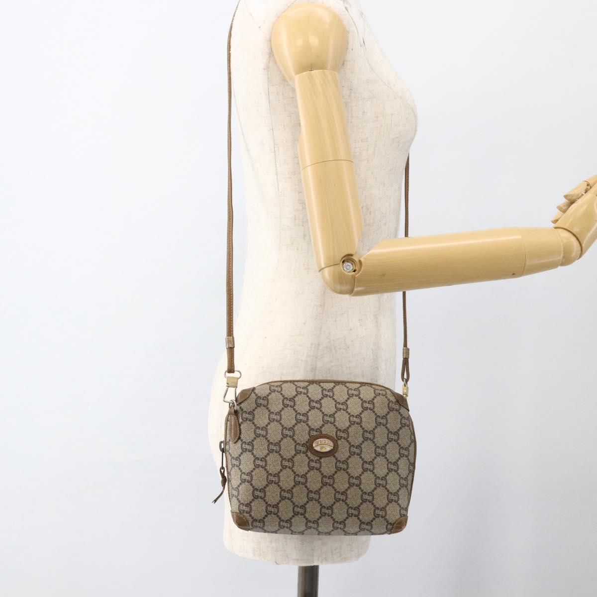 GUCCI GG Plus Supreme Shoulder Bag PVC Beige Gold Auth SW2213