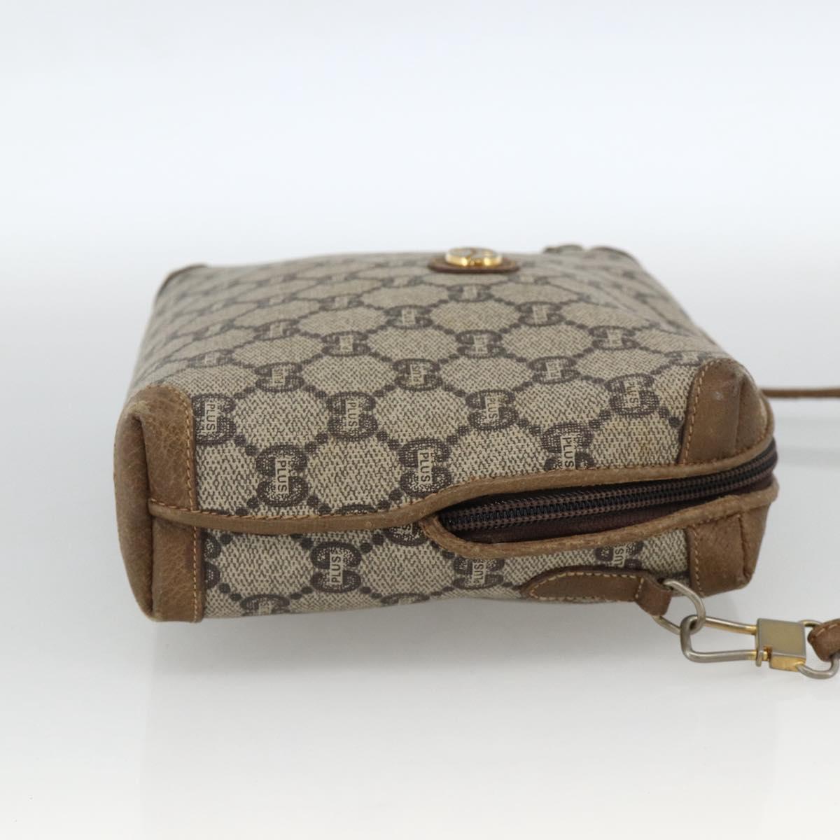 GUCCI GG Plus Supreme Shoulder Bag PVC Beige Gold Auth SW2213