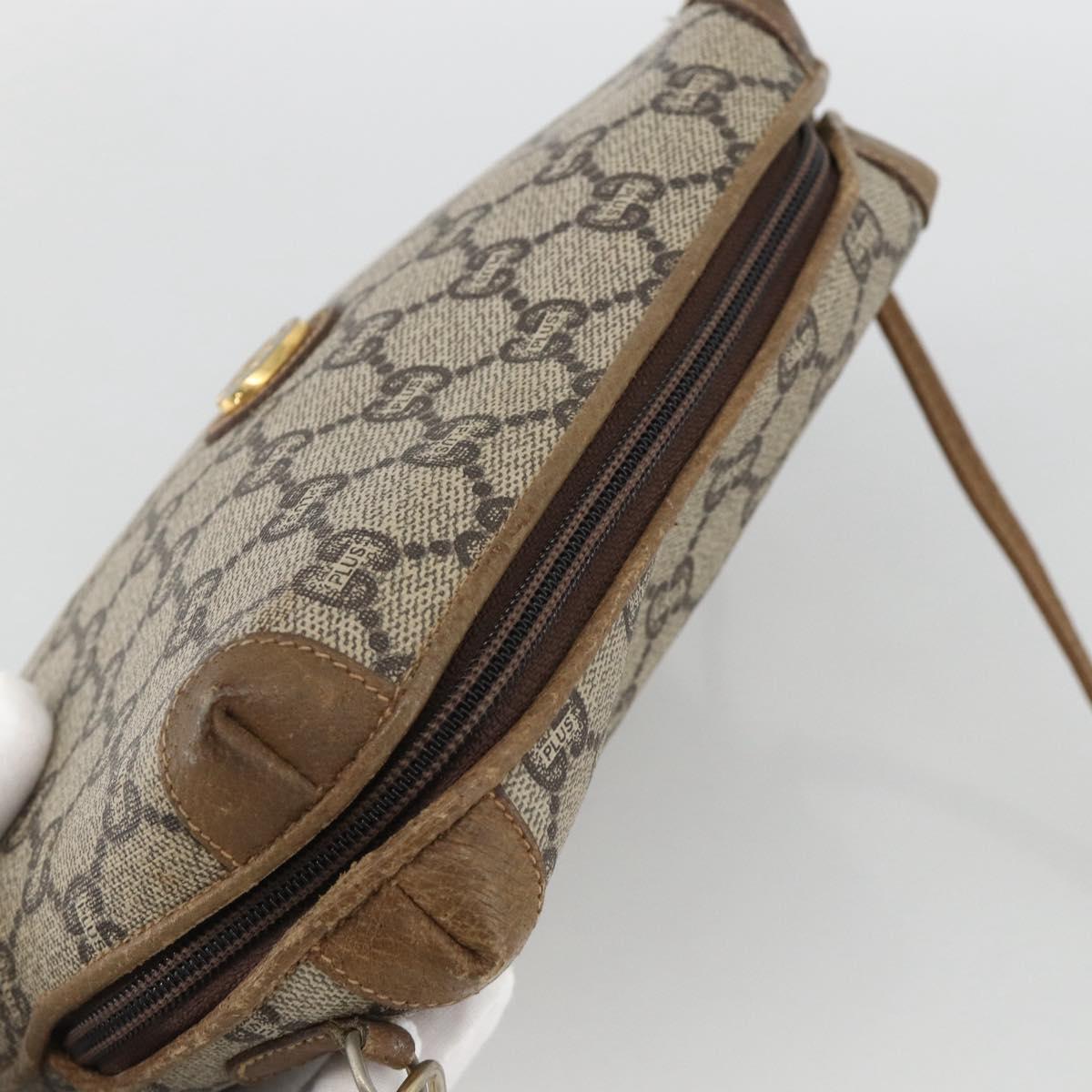 GUCCI GG Plus Supreme Shoulder Bag PVC Beige Gold Auth SW2213
