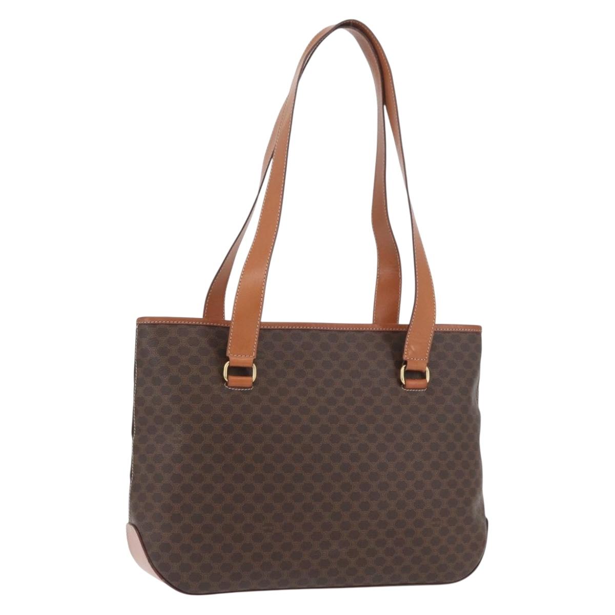 CELINE Macadam Canvas Tote Bag PVC Leather Brown Gold Auth SW2215A