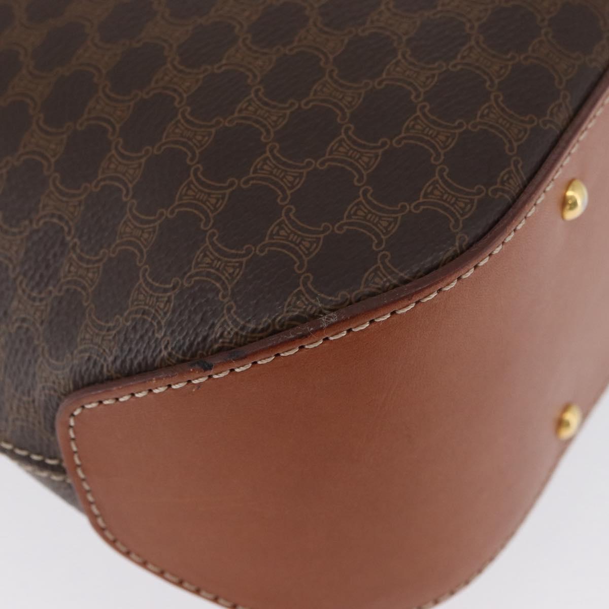 CELINE Macadam Canvas Tote Bag PVC Leather Brown Gold Auth SW2215A