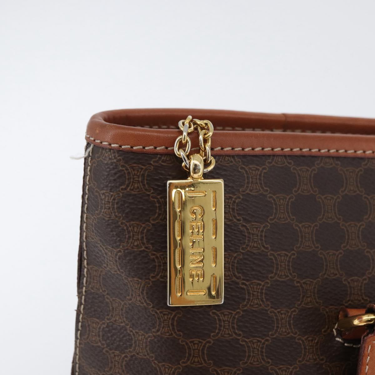 CELINE Macadam Canvas Tote Bag PVC Leather Brown Gold Auth SW2215A