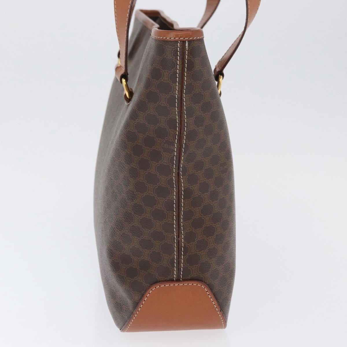 CELINE Macadam Canvas Tote Bag PVC Leather Brown Gold Auth SW2215A
