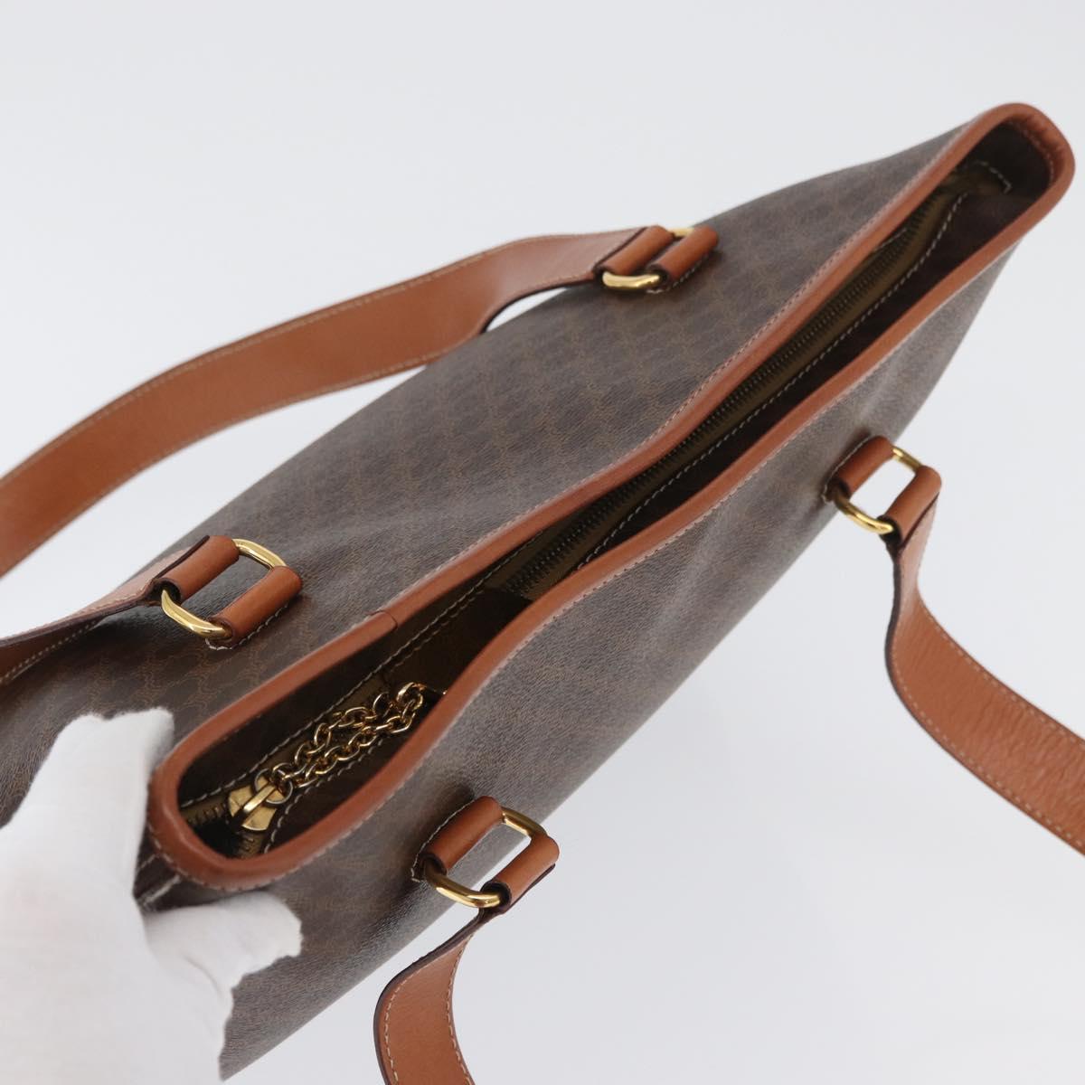 CELINE Macadam Canvas Tote Bag PVC Leather Brown Gold Auth SW2215A