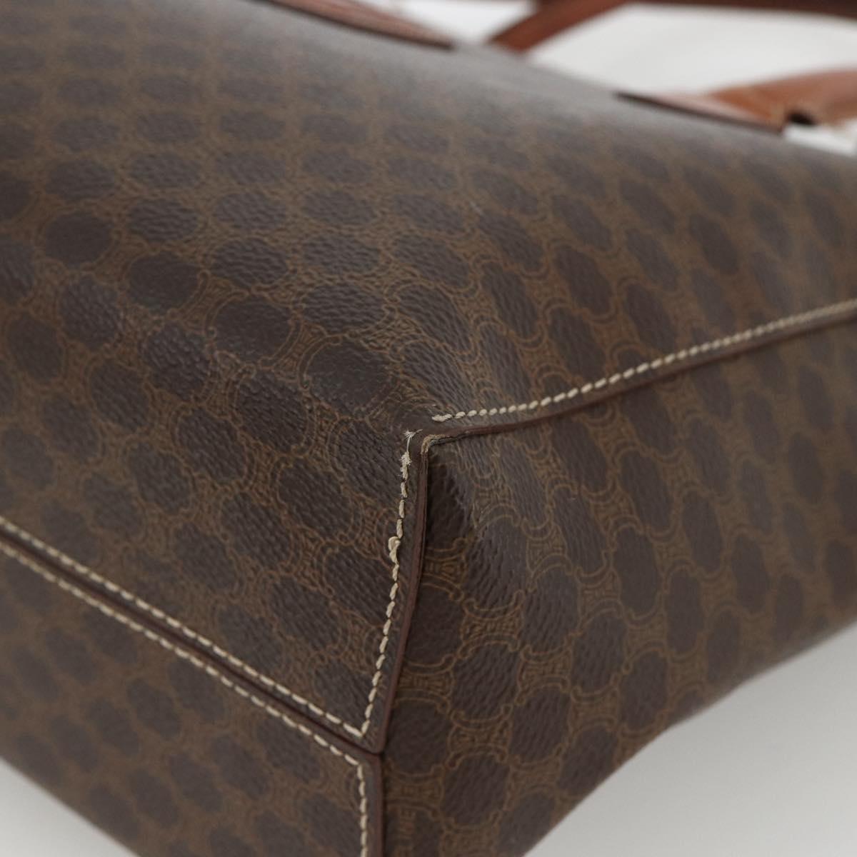 CELINE Macadam Canvas Hand Bag PVC Leather Brown Gold Auth SW2216