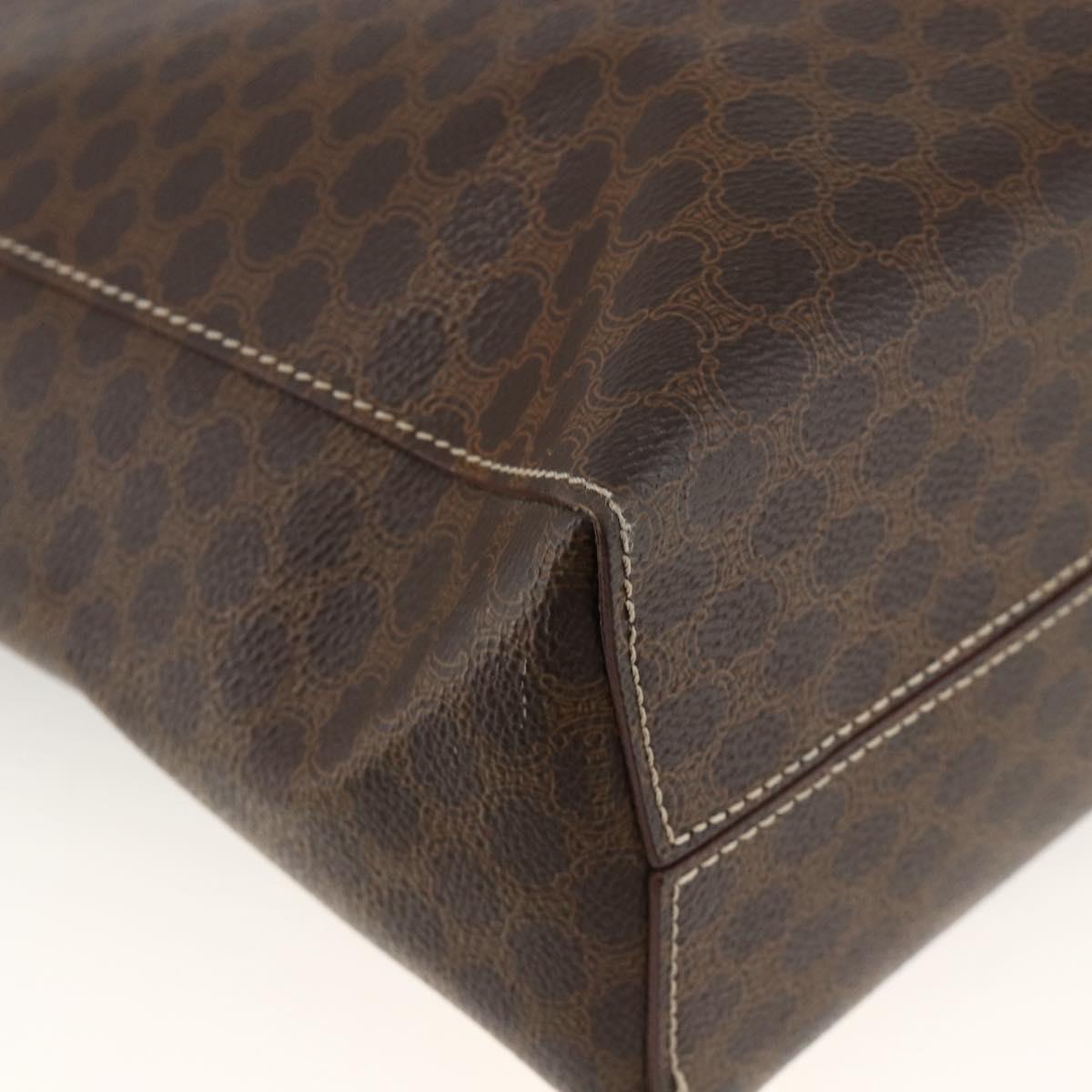 CELINE Macadam Canvas Hand Bag PVC Leather Brown Gold Auth SW2216