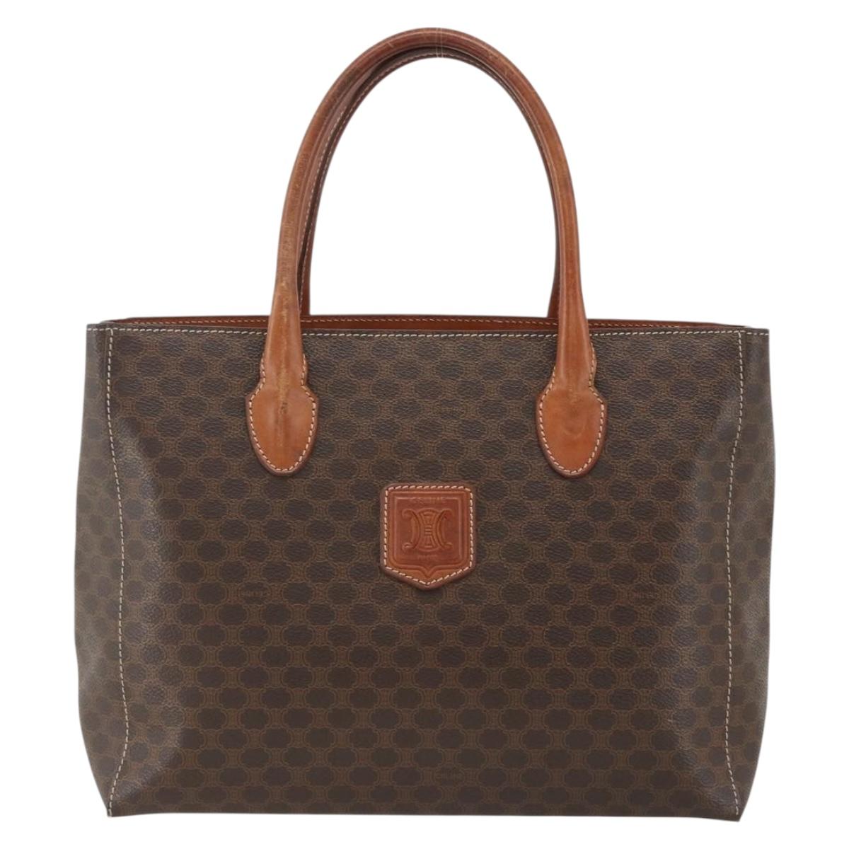 CELINE Macadam Canvas Hand Bag PVC Leather Brown Gold Auth SW2216