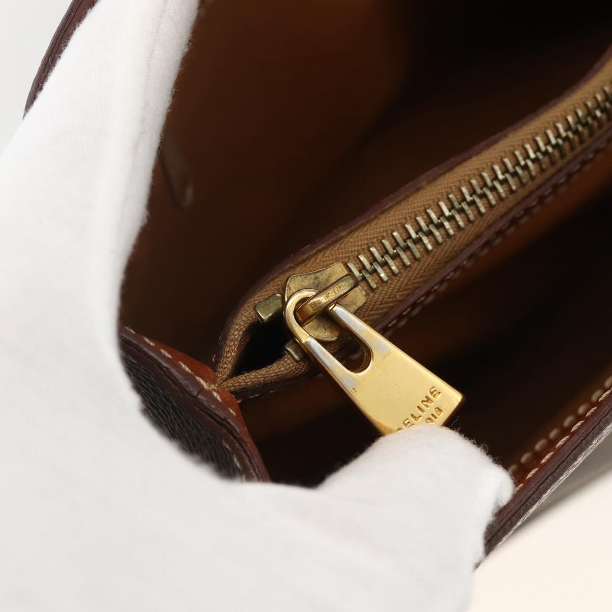 CELINE Macadam Canvas Hand Bag PVC Leather Brown Gold Auth SW2216