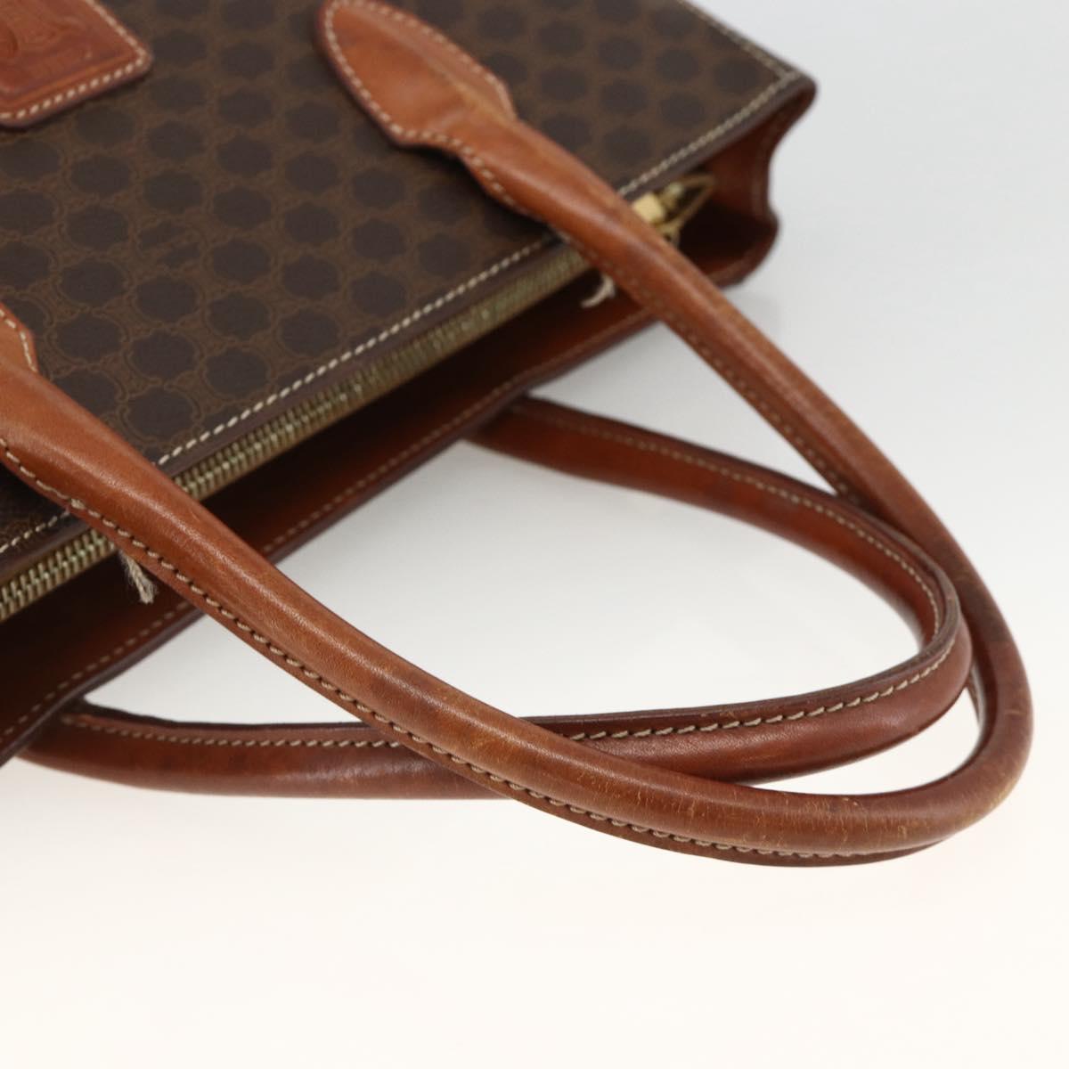 CELINE Macadam Canvas Hand Bag PVC Leather Brown Gold Auth SW2216