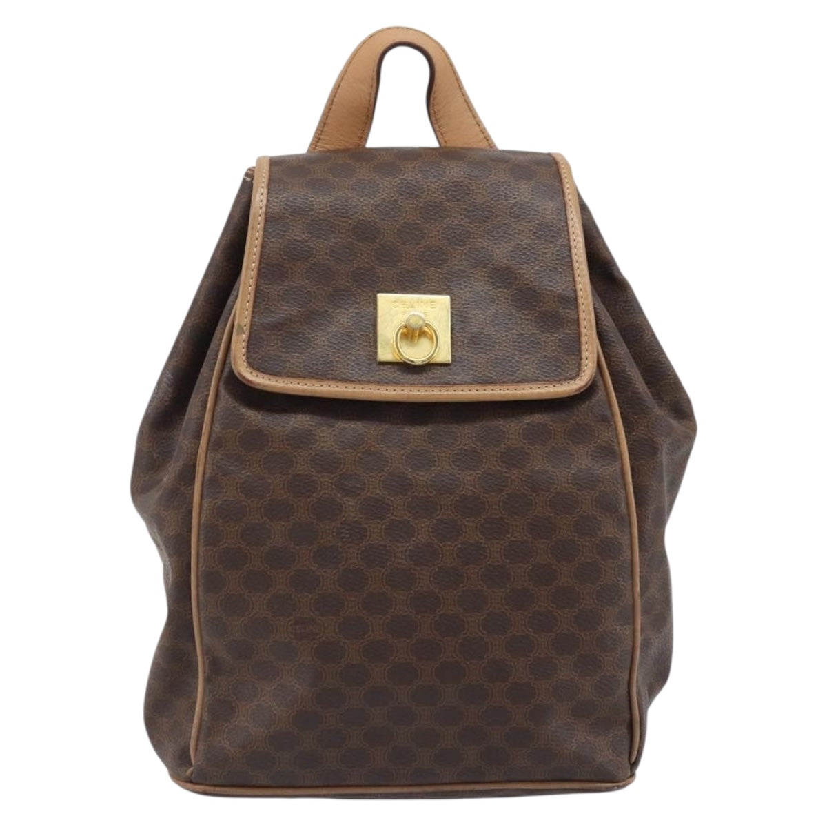 CELINE Macadam Canvas Backpack PVC Leather Brown Gold Auth SW2219