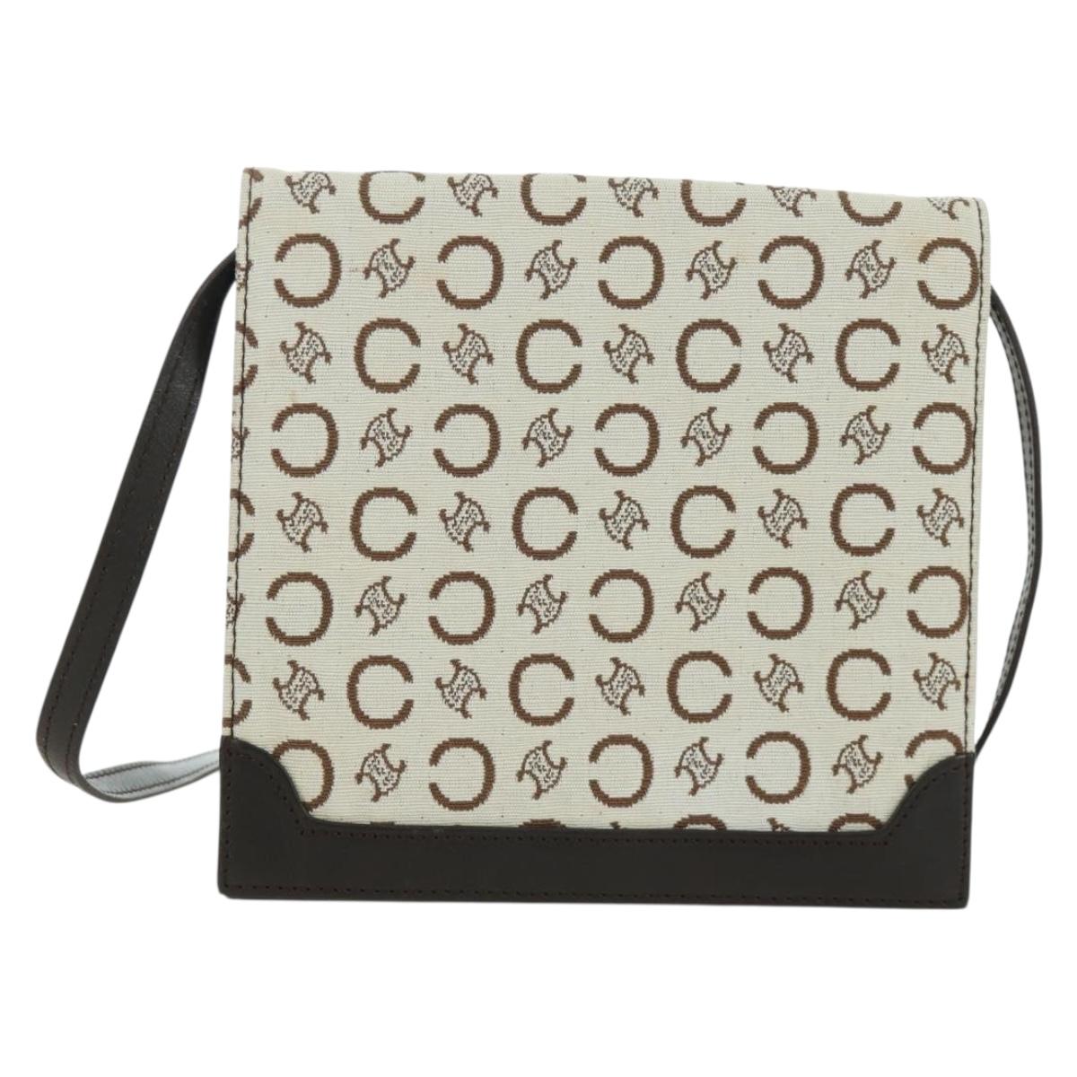 CELINE C Macadam Canvas Shoulder Bag Ivory Gold Auth SW2223A