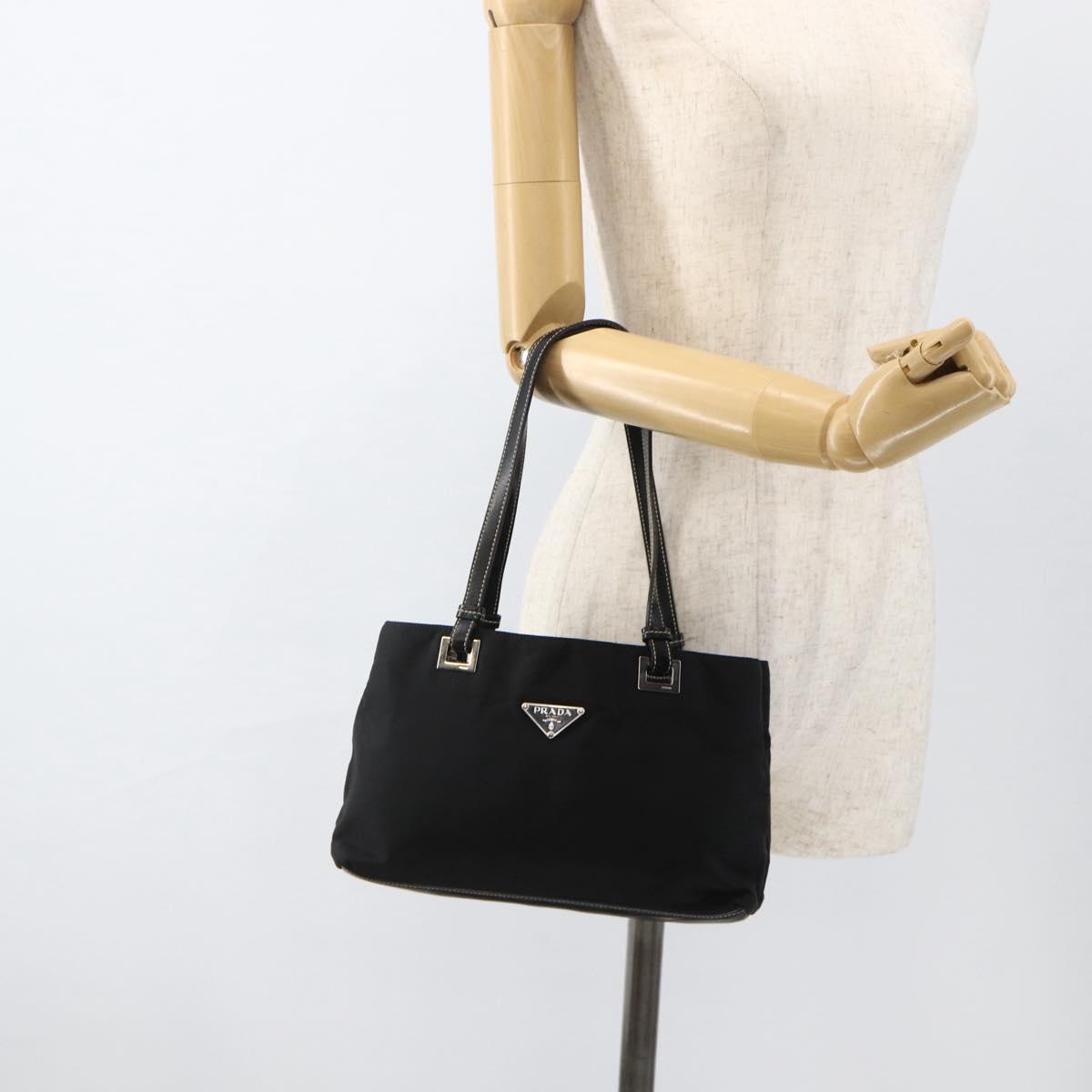 PRADA Hand Bag Nylon Black Silver Auth SW2225A