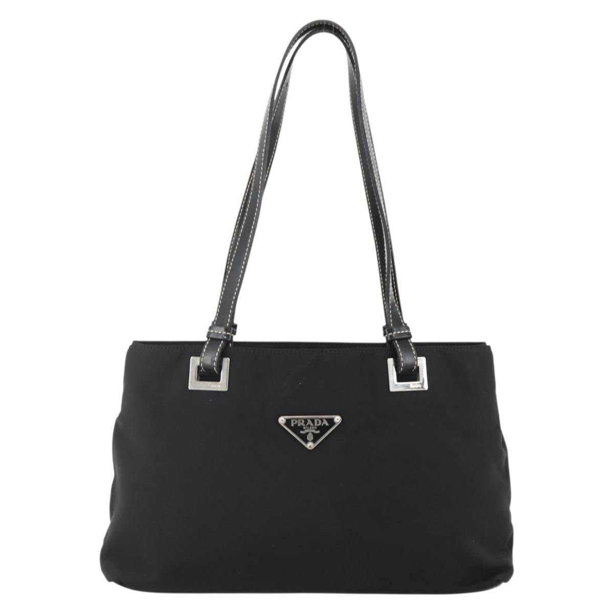 PRADA Hand Bag Nylon Black Silver Auth SW2225A