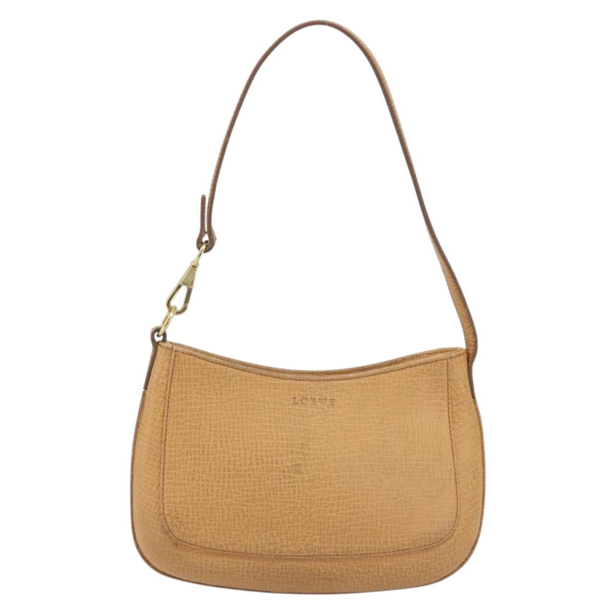 LOEWE Shoulder Bag Leather Beige Gold Auth SW2227A