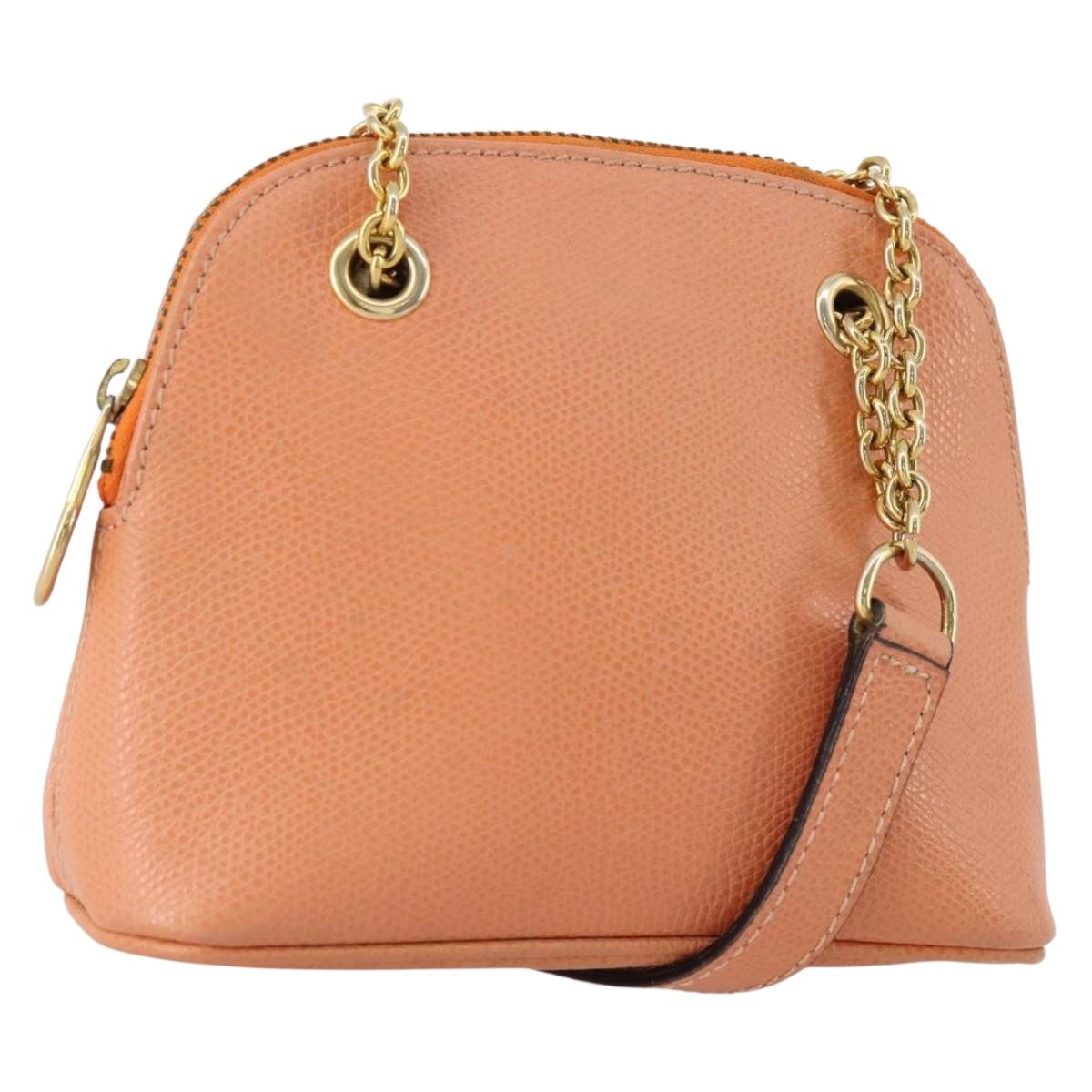 CELINE Chain Shoulder Bag Leather Orange Gold Auth SW2229A