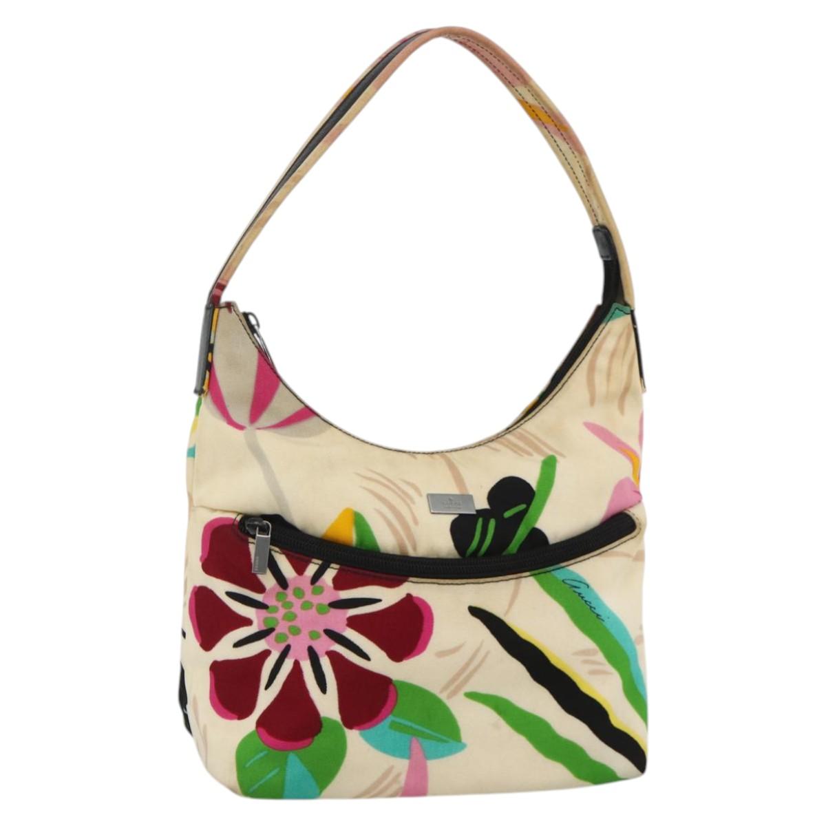 GUCCI Hand Bag Nylon Ivory Silver Auth SW2234A