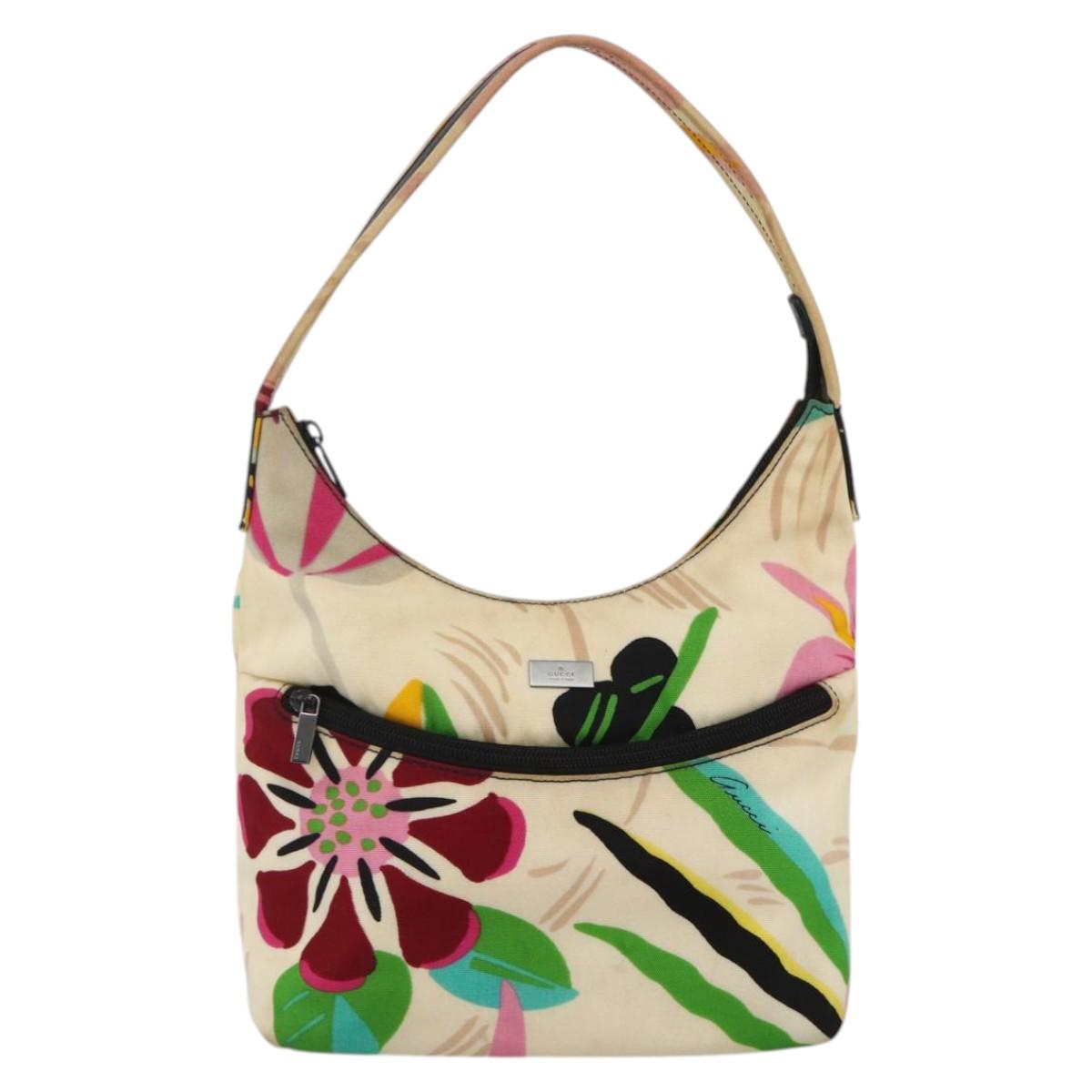 GUCCI Hand Bag Nylon Ivory Silver Auth SW2234A