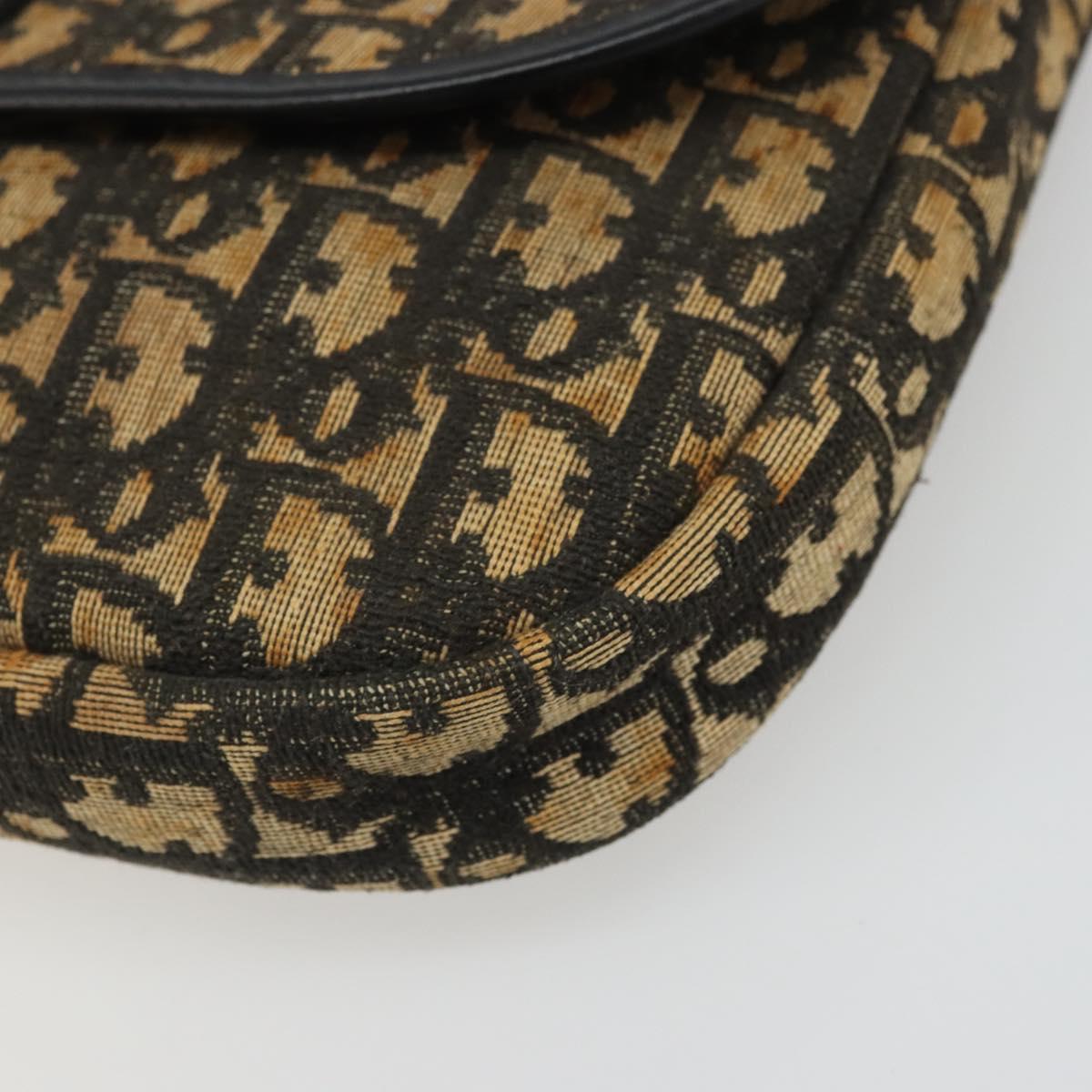 Christian Dior Trotter Canvas Shoulder Bag Navy Gold Auth SW2239