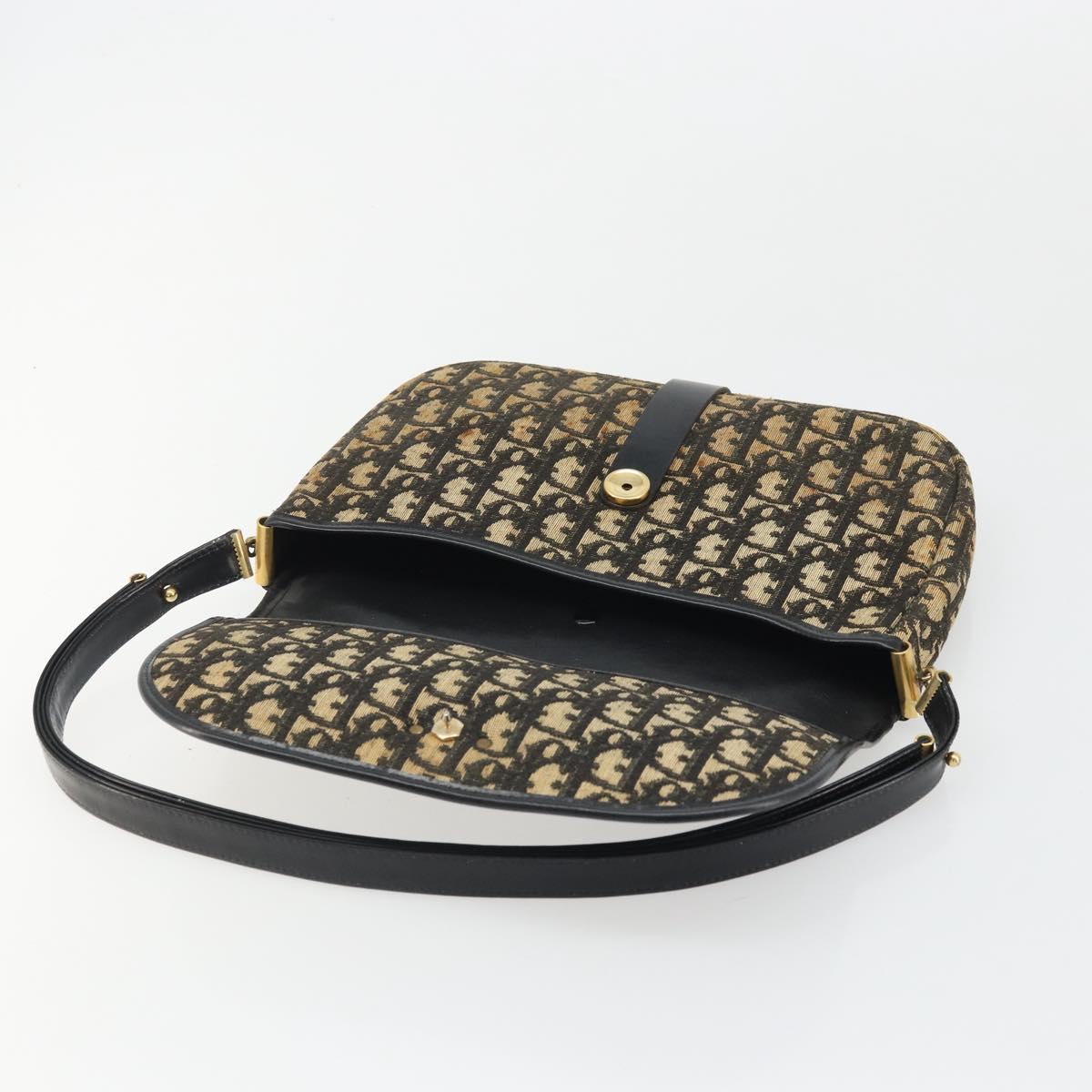 Christian Dior Trotter Canvas Shoulder Bag Navy Gold Auth SW2239