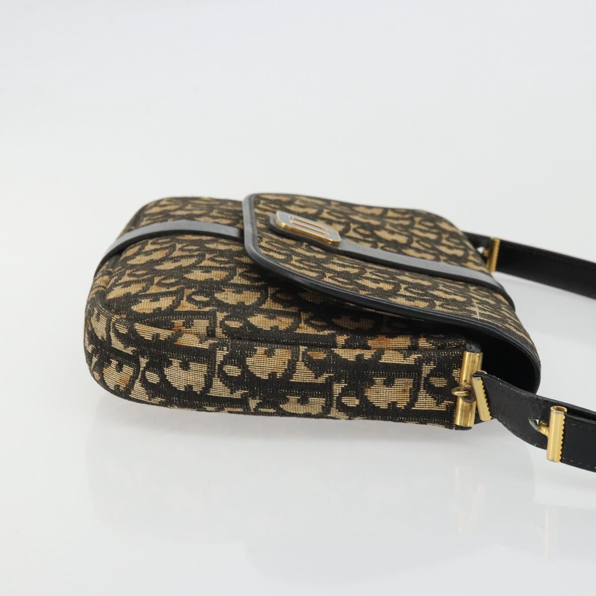 Christian Dior Trotter Canvas Shoulder Bag Navy Gold Auth SW2239